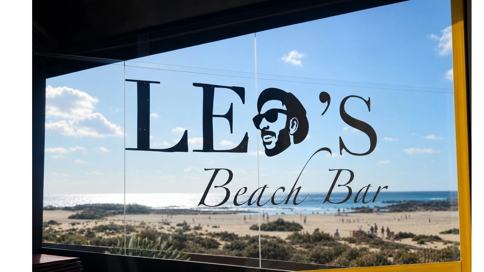 The terrace of Leo’s Beach Bar looking out over the beach in El Cotillo