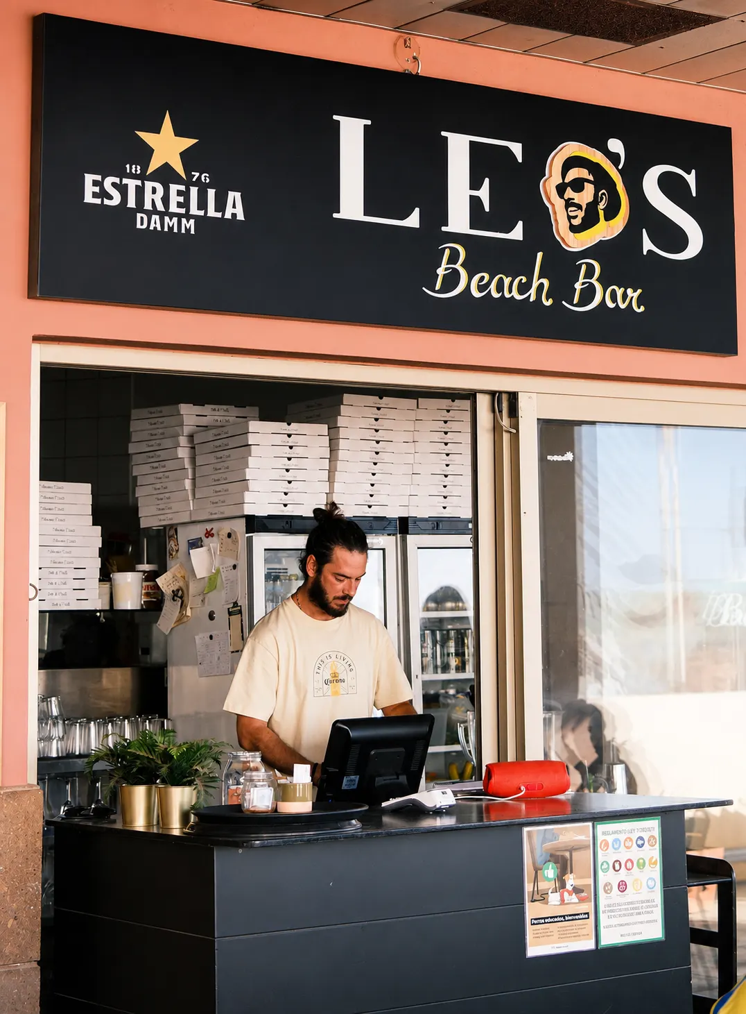 The terrace of Leo’s Beach Bar looking out over the beach in El Cotillo