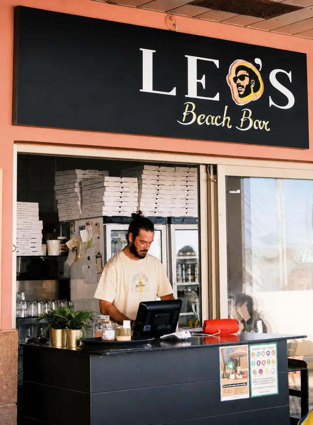 The terrace of Leo’s Beach Bar looking out over the beach in El Cotillo